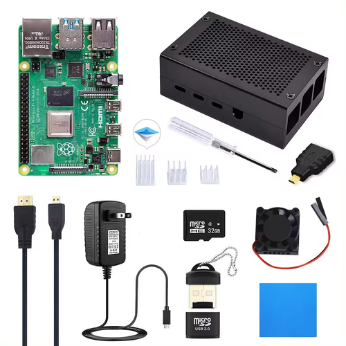Raspberry Pi 4 Starter Kit Pi 4 4GB + Case + Fan + Heat Sink + 32GB SD Card + Micro cable + 5V 3A Power adapter