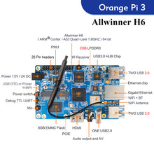Orange Pi 3 Single Board Computer 2GB RAM 8G EMMC Allwinner H6 WIFI BT5.0 Demo Development Board Run Android7.0 Ubuntu Debian OS