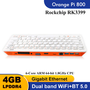 Orange Pi 800 Keyboard Computer 4GB RAM Rockchip RK3399 64GB EMMC 4K HD 64-bit 1.8GHz Mini PC WIFI Portable Personal Computer