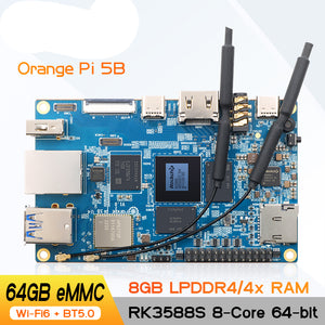 Orange Pi 5B 8GB RAM+64GB EMMC 64-bit Rockchip RK3588S Dual-band On-board WIFI+BT Gigabit Lan Port Mini PC Single Board Computer