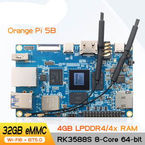 Orange Pi 5B 4GB RAM+32GB EMMC 64-bit Rockchip RK3588S Dual-band On-board WIFI+BT Gigabit Lan Port Mini PC Single Board Computer