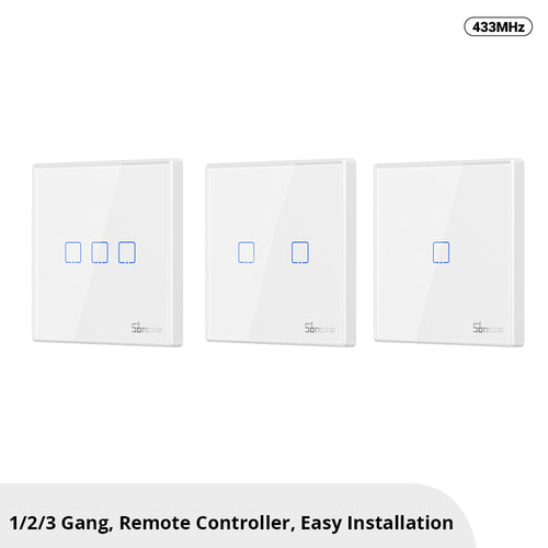 SONOFF T2EU-RF – 86 Type Wall Panel Sticky 433MHz Wireless RF Remote 1-3 Gang